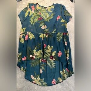 torrid Teal Floral Tiered Short Sleeve Blouse